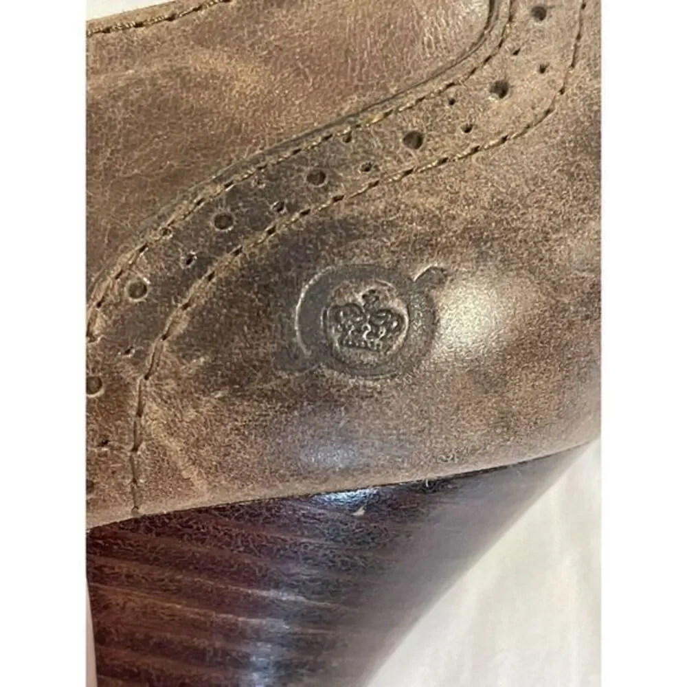 Born Women's Booties Sz 7.5 Brown Leather Wingtip Western Stacked Heel Pumps Zip